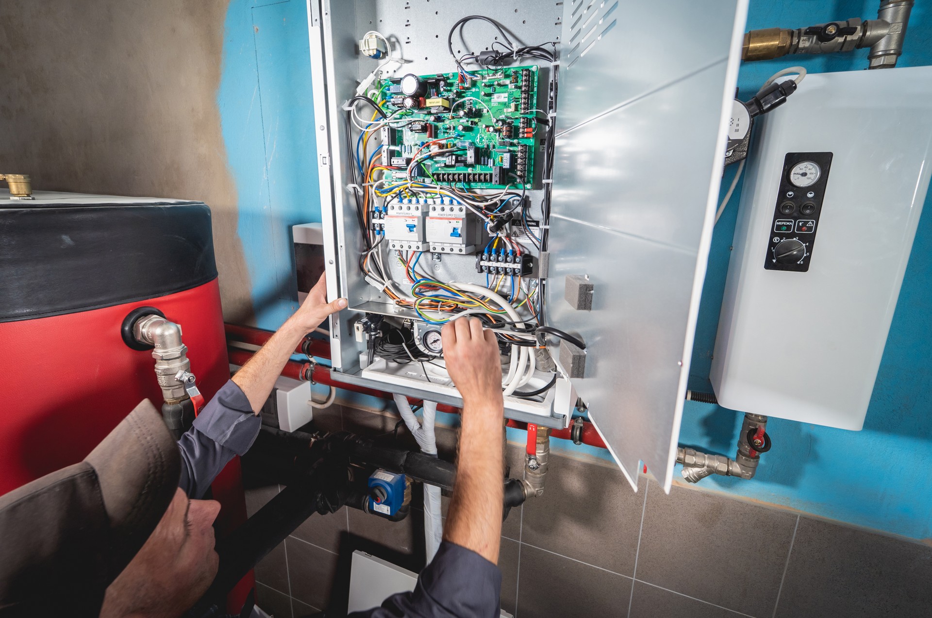 Air conditioning technician is checking air conditioner